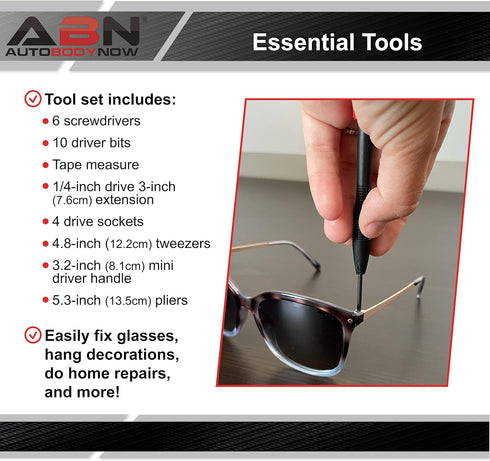 ABN 25-Piece Tri-Fold Mini Tool Set for Dorm, Travel, Office, Home Tool Kit with Case - Basic Tool Set for Home Repairs...