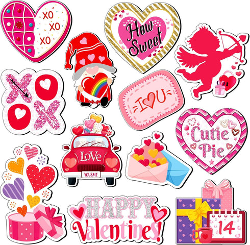 12 Pieces Valentine‘s Day Refrigerator Magnets Holidays Magnetic Stickers Love Heart Refrigerator Decorative Magnets Cupid Red Lips Locker Dishwas...