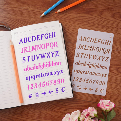 Letter Stencils for Painting, 12 Pack 4 x 7 Inch, Reusable Plastic Alphabet Stencils Small Letter Stencils Journal Stencils for Bullet Journaling,...
