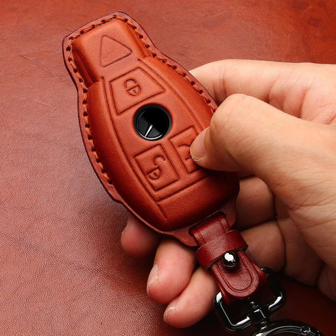 Tukellen for Mercedes Benz Key fob Cover Genuine Leather with Keychain,Leather Key case Protector Compatible C E M S CLS CLK GLK GLC G AMG Series ...