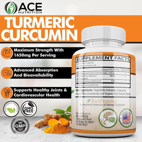 Turmeric Curcumin with Black Pepper – 90 Count Vegetarian Capsules Turmeric Supplement with Bioperine – 1650 mg Non-GMO Curcumin Supplements...