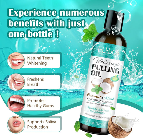 Coconut Pulling Oil - Ayurvedic Mint Oil Pulling Mouthwash with Tongue Scraper | Natural Essential Oils for Fresh Breath, Teeth Whitening & Health...