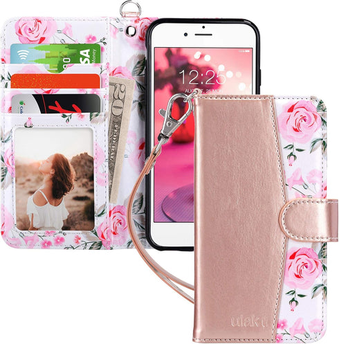 ULAK Wallet Case for iPhone 6s Plus, iPhone 6 Plus Case, Flip Folio PU Leather Kickstand Case with Card Slot Wrist Strap ID Credit Card Pockets fo...