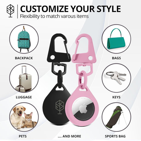 AirTag Holder 2 Pack, Keychain Protective Case for Air Tag Dog Collar Luggage Handbag, Silicone Compatible Apple Accessories (Black & Pink)...