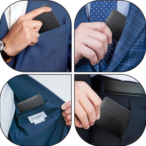 3.94" Slim Credit Card Holder Wallet Card Case in Pebble Leather, Rfid Blocking Card Case with 6 Slots and 1 Pocket, Minimalist Front Pocket Walle...