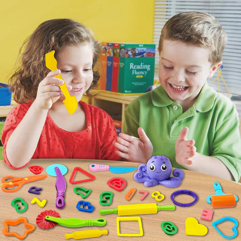 Playdough Tools 55 PCS Play Dough Tools Set for Kids, Play Dough Accessories Plastic Playdough Alphabet Numbers Shapes Cutters,Playdough Rollers,D...