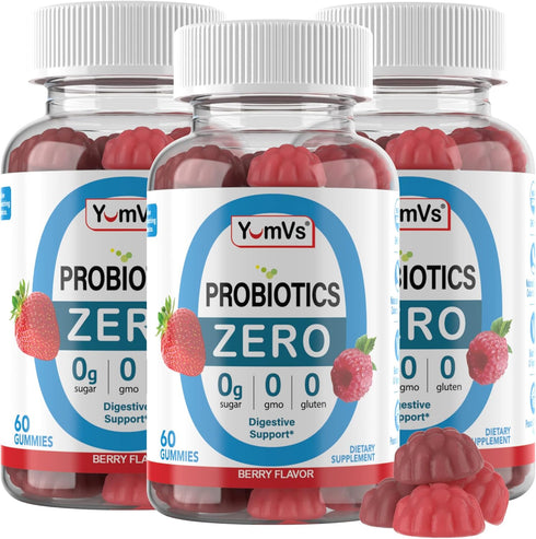 YUM-V'S - Zero Sugar Probiotic Gummies for Digestive Health - Sugar Free Probiotics for Women, Men & Kids - Gut Health Probiotic Gummies for Adult...