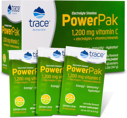 Trace Minerals | Power Pak Electrolyte Powder Packets | 1200 mg Vitamin C, Zinc, Magnesium | Boost Immunity, Hydration and Natural Energy | Lemon ...