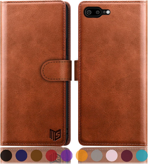 SUANPOT Flip Book Phone Case for iPhone 7 Plus/8 Plus 5.5" with RFID Blocking Leather Wallet Case, Credit Card Holder, Shockproof Cover, Brown...