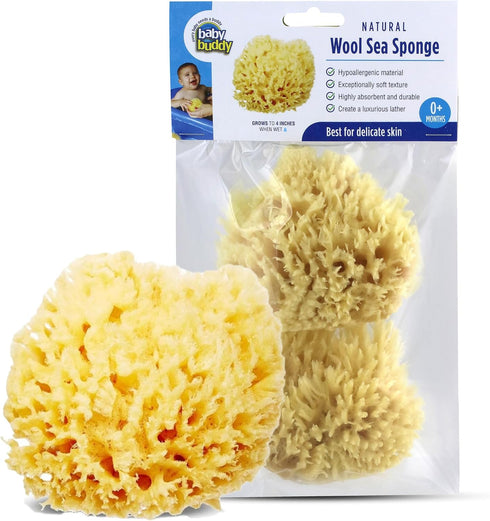 Baby Buddy Natural Wool Sea Sponge, Newborn Bath Time Essential, Ultra Soft for Delicate Skin, Hypoallergenic and Biodegradable, 2 Pack...