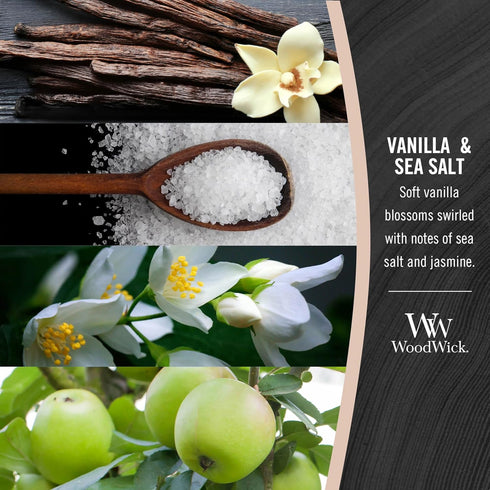 WoodWick Vanilla Sea Salt Large Hourglass Candle Premium Soy and Paraffin Wax Blend Pluswick Innovation Wood Wick...