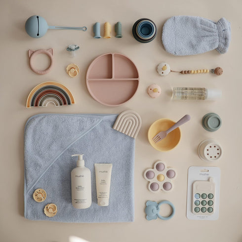 mushie Baby Bath Mitt | Organic Cotton | Pack of 2 (Baby Blue)...