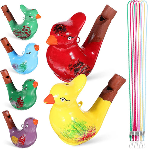 Bird Whistle 6PCS Ceramic Bird Whistles, Bird Water Whistles with Lanyards, Bird Noise Makers, Funny Bath Musical, Drawing Warbler Song Ceramic Wh...
