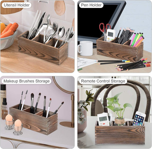 Wooden Silverware Organizer, 3 Spacious Compartments Cooking Spatula Holder, Silverware Storage Kitchen Utensil Flatware Caddy...