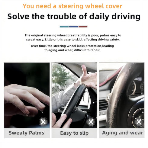 Car Steering Wheel Cover, 15 inch Microfiber Leather Carbon Fiber Soft Anti-Slip Breathable, Universal Size Elastic Car Accessory for Most Cars (B...