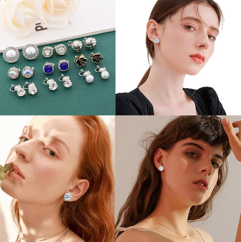 15 Pairs Clip On Earrings for Women Non Pierced Gold Sliver Cute Earrings Crystal Earrings Pearl Earrings Charming Fashion Chunky Hoop Earrings Se...