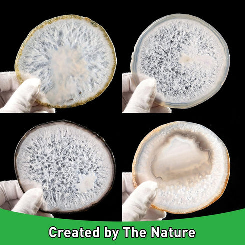 Natural Agate Coaster Set of 4, 3.5-4" Crystalline Geode Stone Coasters for Drinks Coffee Table Decor Agate Slices Glass Cups Holder for Home Gues...