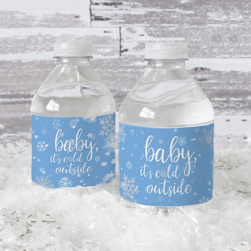 Blue Little Snowflake Winter Baby Shower Water Bottle Labels, Baby It's Cold Outside Shower - 24 Stickers...