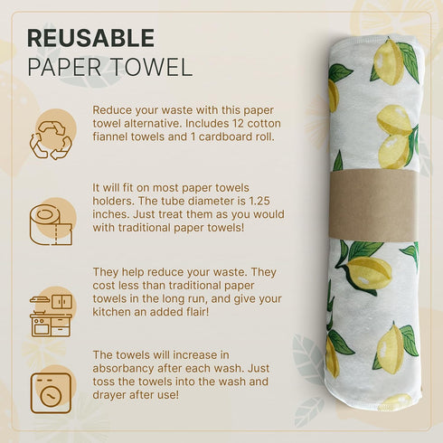 Extra Large Reusable Paper Towels – Washable, Super Soft, Absorbent, Eco-Friendly Paper Towels Roll for Kitchen – 12 Count...