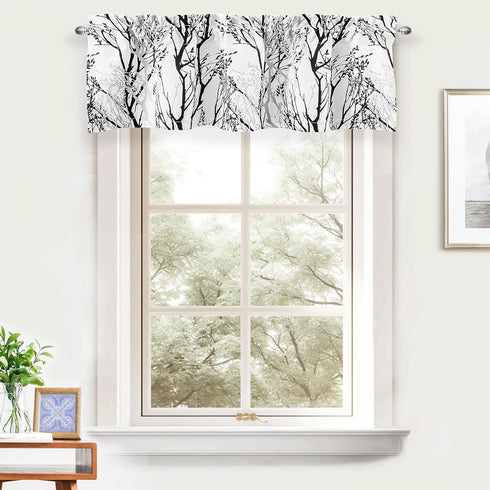 DriftAway Tree Branch Abstract Ink Printing Lined Thermal Insulated Window Curtain Valance Rod Pocket 52 Inch by 14 Inch Plus 2 Inch Header Black ...