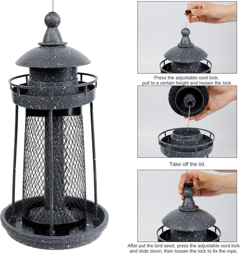 Twinkle Star Wild Bird Feeder Hanging for Garden Yard Outside Decoration, Panorama Gazebo Birdfeeder, Lighthouse Shaped, Grey...