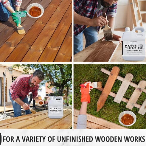 8 OZ Pure Tung Oil for Wood Finishing with Wood Brush, Waterproof Wood Sealer Indoor and Outdoor, 100% Pure Natural Tung Oil for Unfinished Bare W...