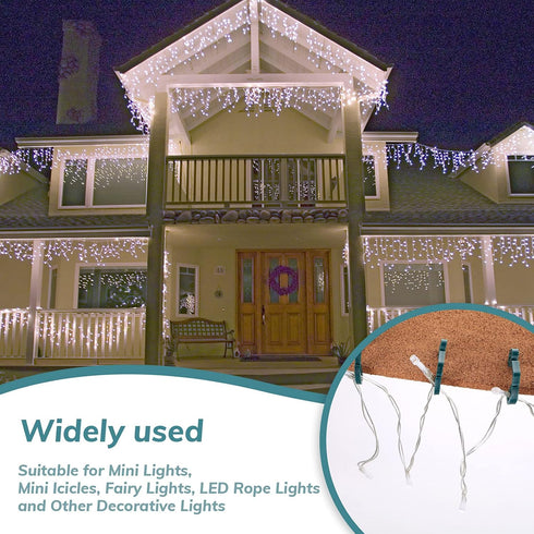 Queekay 100 Pieces Christmas Light Hooks Holiday Plastic Siding Clips Mini Outdoor Gutter Light Hanging Hangers for Icicle Rope Lights Christmas D...