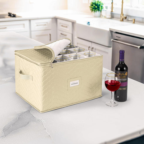 Sorbus Stemware Storage Chest - Deluxe Quilted Case with Dividers - Service for 12 - Great for Protecting or Transporting Wine Glasses, Champagne ...