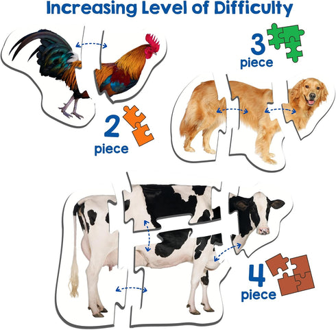 Farm Animal Puzzle, 12 Puzzles in 2 3 4 Piece Jigsaw & Toddler Puzzles...