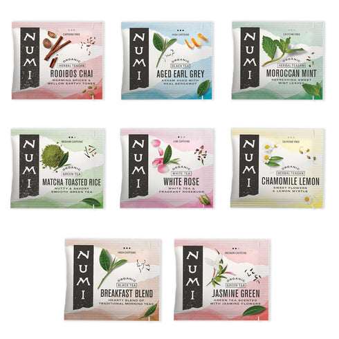 Numi Organic Tea Mini Sampler Variety Pack, 8 Count Box, Assorted Black Tea, Green Tea, White Tea, Herbal Tea Bags...