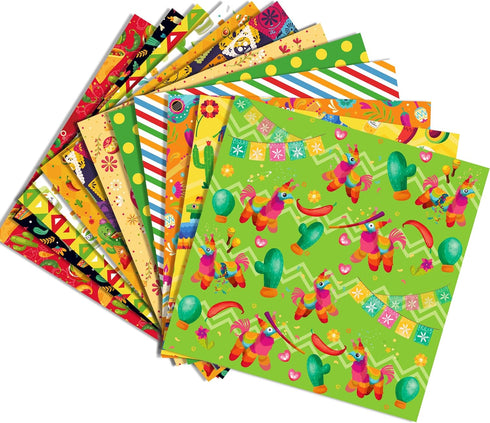 VIVIQUEN 24 Sheets Mexico Cinco De Mayo Double-Sided Scrapbook Paper 30x30cm Cactus Craft Paper Folded Flat for DIY Decorative Background Card Mak...