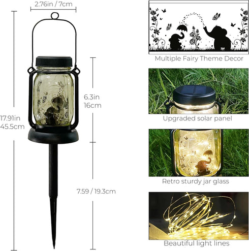 Elephant Play Fairy Theme Garden Lights, Solar Mason Jar Lights, Patio Solar Lights, Outdoor Decorative Lights, Hanging Lights, Gifts for Mom, Gif...