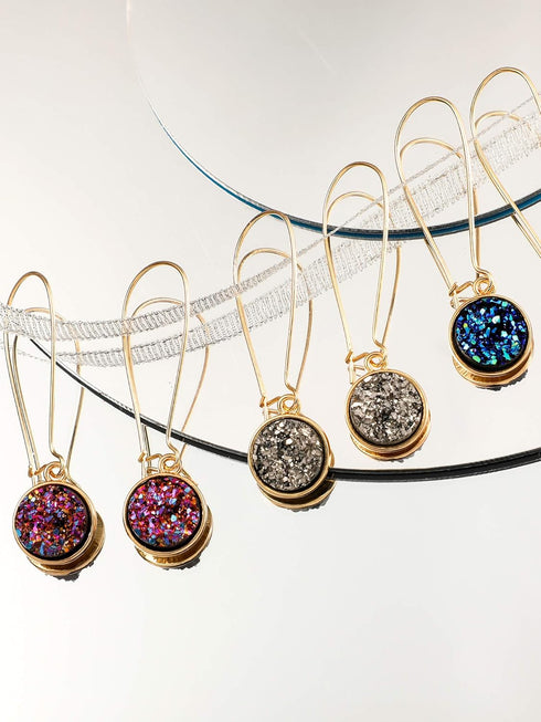 9 Pairs Faux Druzy Drop Earrings Rainbow Crystal Pendant Earrings Colorful Stainless Steel Dangle Earrings for Women...