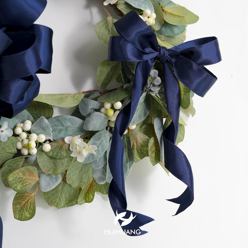HUIHUANG Navy Blue Satin Wired Ribbon 1-1/2 inch Navy Double-faced Satin Wire Edge Ribbon for Bows, Gift Wrapping, Wreaths, Christmas Tree Decor, ...