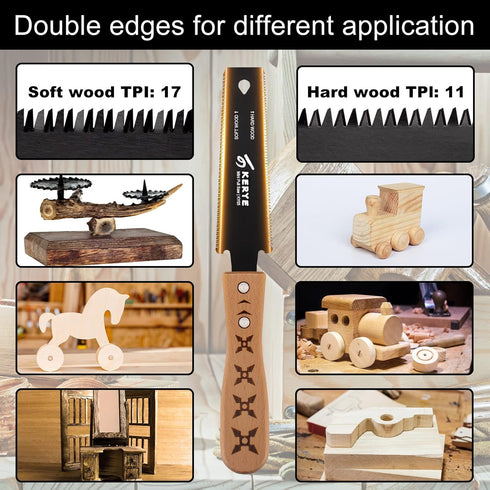 KERYE Mini Hand Saw Woodworking Tools, Small 6 Inch Japanese Pull Saw with Double Edges of 11/17 TPI, Flush Cut Saw for Hardwoods/Softwoods, Light...
