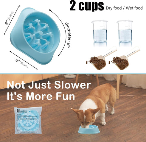 Vealind 100% BPA Free Slow Feeder Dog Bowls Puzzle Dog Bowl for Small and Medium Dogs Puppy Food Bowl 5.5oz, Snowflake Shaped (Blue Bowl)...