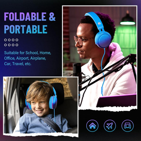 rockpapa Grade Wired Headphones with Microphone, Lightweight Foldable Stereo Bass Headphones with No-Tangle Cord & 3.5mm Jack for Adult/Kids, Lapt...