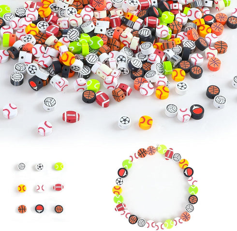 500 Pcs Boys Friendship Sports Ball Polymer Clay Beads Bulk, Charms for Crafts with Elastic String for Jewelry Making Bracelet Kit Necklace Craft ...