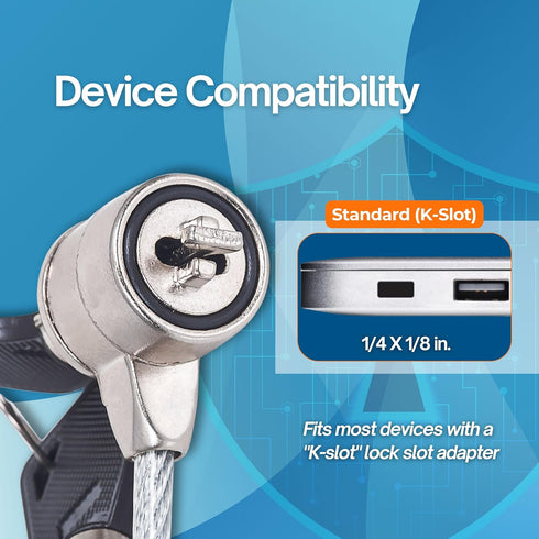 Manhattan Laptop Lock - with 4.6 ft Security Cable, K-Slots, Radial Lock Design with 2 Keys Included - For Computer, Notebook, Displays, Projector...