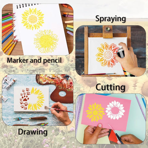 35 Pack Sunflower Flower Stencils for Painting on Wood, Floral Stencil Spring Nature Template for DIY Craft Wall Fabric Rock Chalkboard Sign Schoo...
