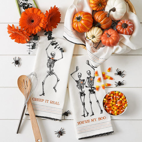 DII Halloween Hand Towels for The Kitchen Decorative Spooky & Fun Cotton Printed Dishtowel Set, 18x28, Skeletons, 3 Count...