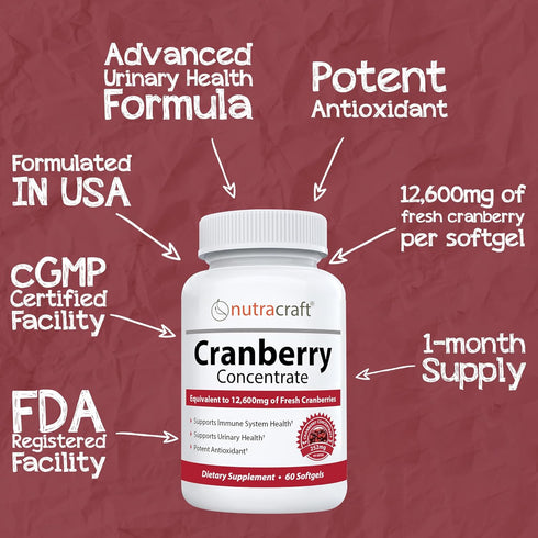 #1 Cranberry Extract Supplement for Bladder & Urinary Tract Support | 12,600 mg of Fresh Cranberries, Vitamin C & E and Polyphenols | Lab Tested &...