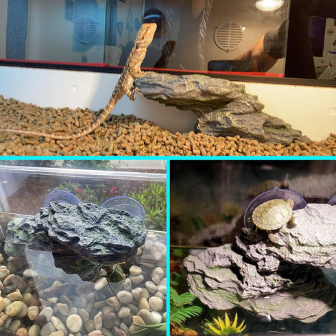 kathson Turtle Basking Platform with Suction Cup Tortoise Climbing Rest Terrace Resin Step Decoration Reptile Habitat Rock Decor for Frogs,Lizards...