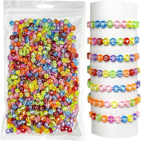 985 Pieces Letter Beads Kit,28 Styles Friendship Bracelet Kit Alphabet Beads Smiley Face Beads for Bracelets Jewelry Making Kit (White Letter Colo...