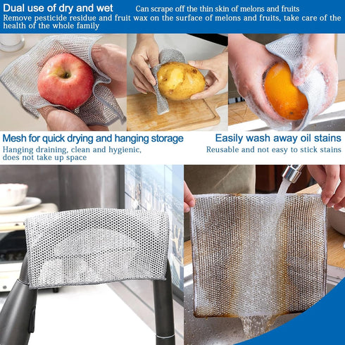 Multipurpose Wire Miracle Cleaning Cloths, Wire Dishwashing Rag, for Wet and Dry, Wire Cleaning Cloth, for Kitchen, Dishes, Sinks, Pots (6PCS - Si...