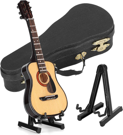 Wooden Miniature Guitar with Stand and Case, 5.9in Black Miniature Guitar Mini Guitar Model Guitar Figurine Mini Guitar Toy Birthday Gift Home Dec...