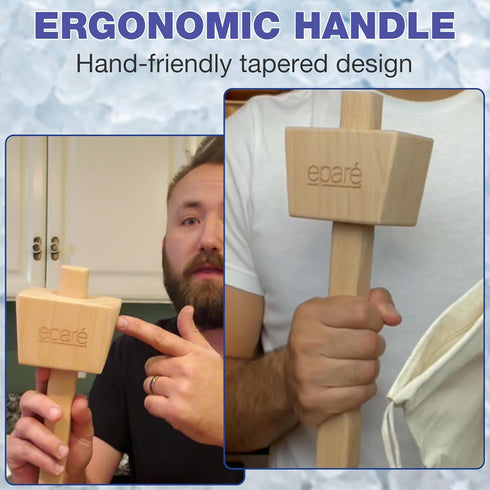 Eparé Lewis Bag & Ice Mallet - Manual Ice Crusher Wooden Hammer - Canvas Crushing Bag - Crushed Ice Bar Cocktails - Bartender & Kitchen Tools Kit...
