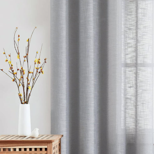 FMFUNCTEX Linen Semi Sheer Grey Curtains for Bedroom Living Room, Gray Curtain Panels 72 Inches Length Sheer Linen Textured Window Drapes Farmhous...