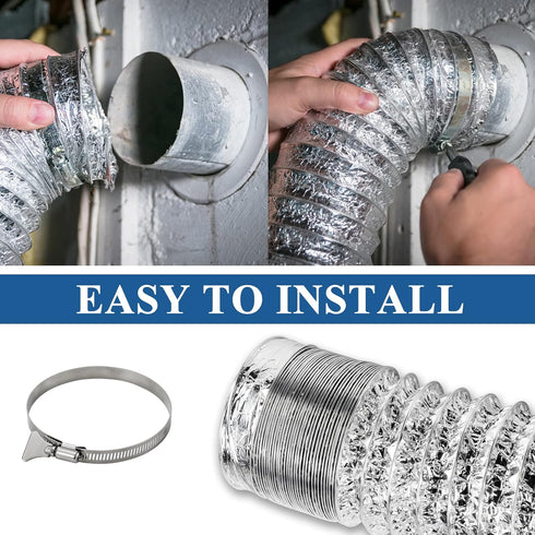 Funmit Dryer Vent Hose Kit - 4 In Diameter by 10 Ft Length - with 2 Stainless Steel Worm Clamp - Flexible Universal Aluminum Foil Non-Insulated - ...
