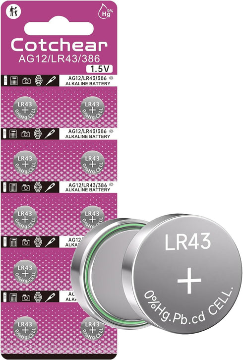 Cotchear 10pcs LR43 Batteries 1.5V AG12 Button Cell Battery L1142 SR43 SR43 260 386 Battery for Watch Toys...